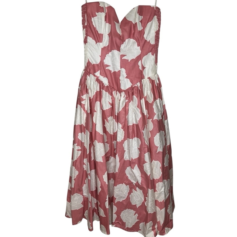 💃🏻Vintage Victor Costa Strapless Dress Pink White Floral Sweetheart Neckline 2👗